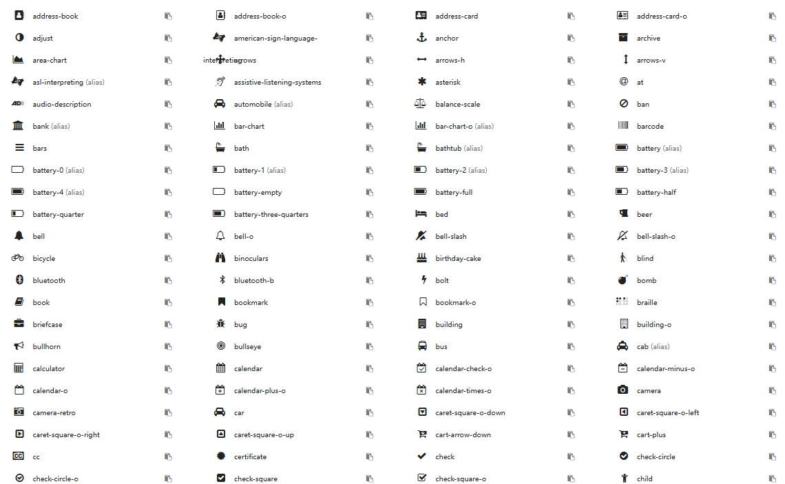 在线查看所有Font Awesome提供可缩放的矢量图标和代码